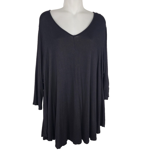 Joan Vass Womens Tunic Top Size 2X Black 3/4 Sleeve V Neck Knit Flowy Relaxed - Picture 1 of 8
